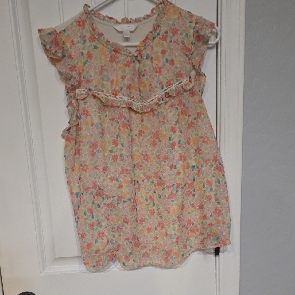 LC Lauren Conrad Pastel Floral Ruffle Blouse - Multicolor